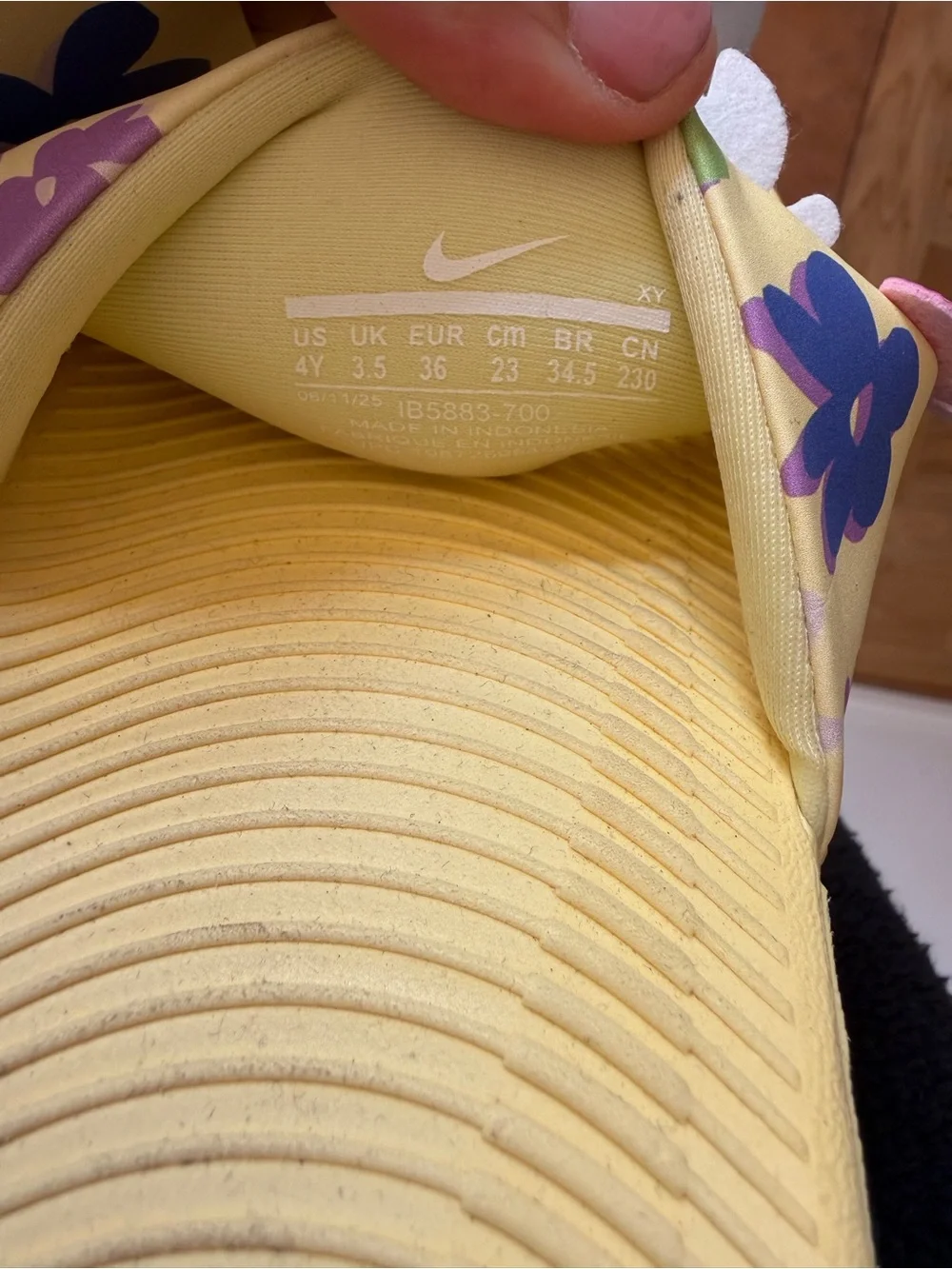 Nike kawa  Slide Sandals in Cream with Purple and Blue Floral Accents